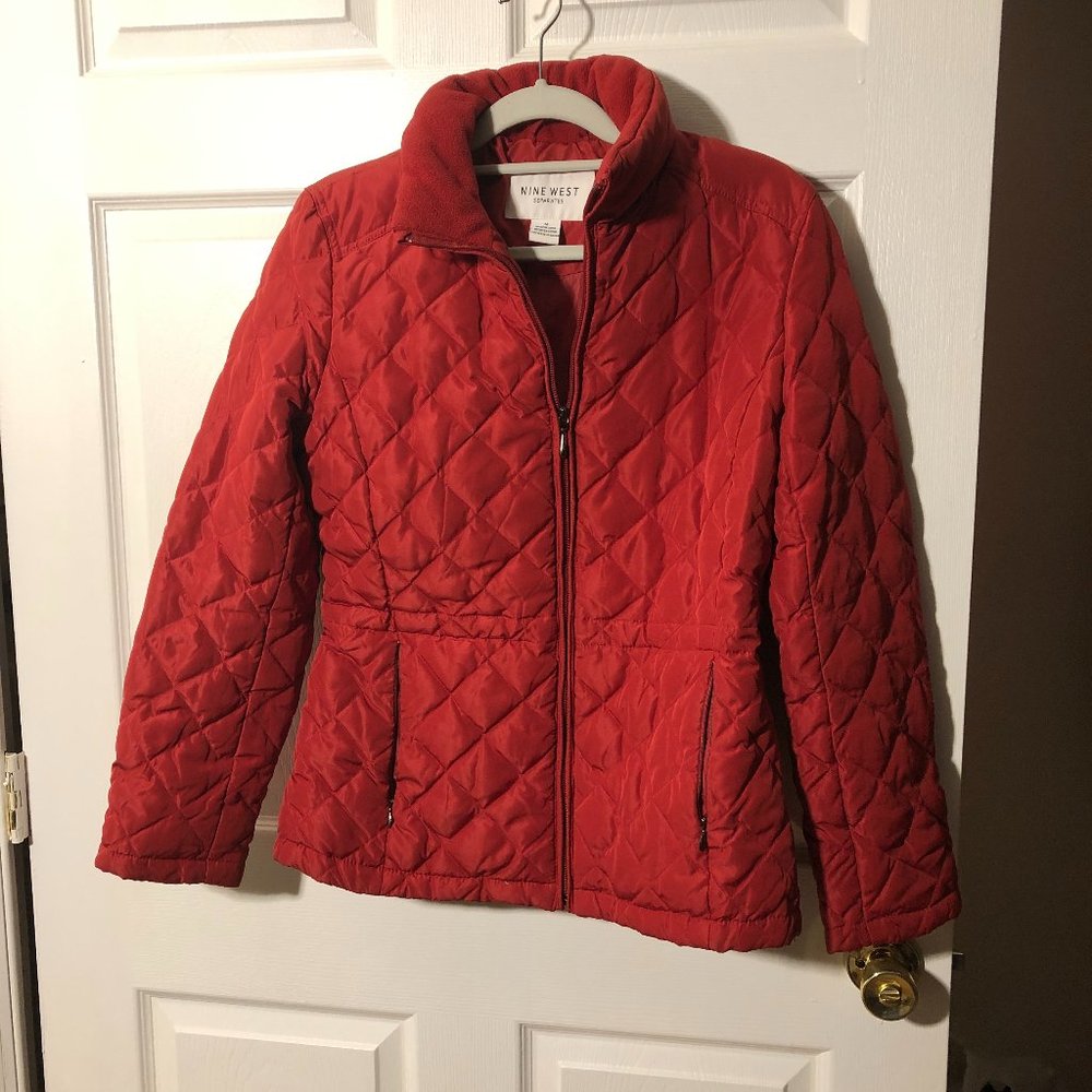 Nine West women red puffer feather-down jacket, full front zip, M